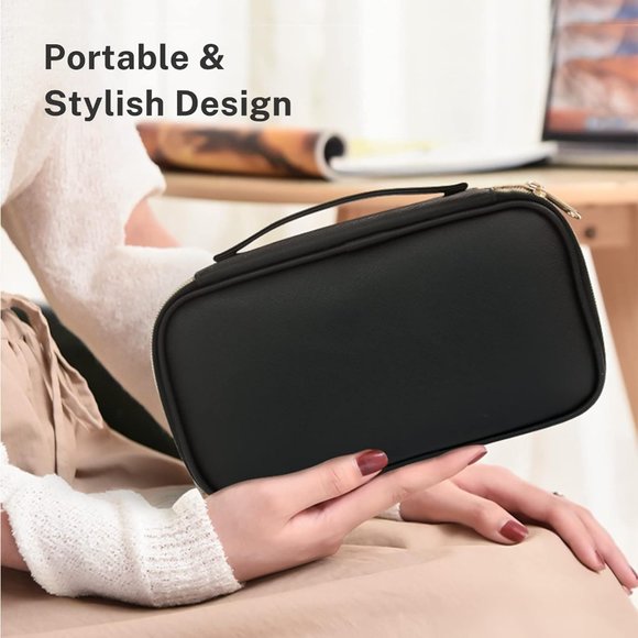 Women Girls Makeup Brush Organizer Cosmetics Bags with Compartment Black - Picture 6 of 9